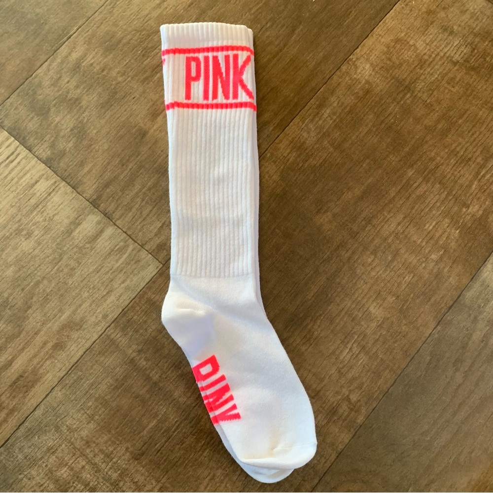 NWOT PINK crew socks hot pink and white - Picture 2 of 2